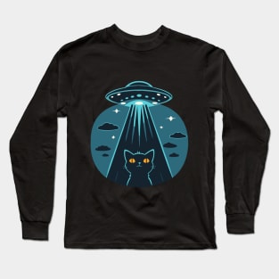 Funny UFO with Cat Long Sleeve T-Shirt